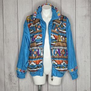 Vintage 90s Lavon Southwestern Aztec Windbreaker Jacket Western Beaded - Medium